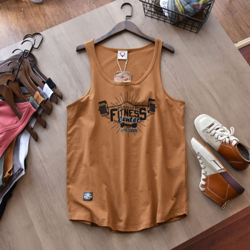 復古潮牌 夏季純棉運動背心男打底  日系寬松休閒情侶印花無袖T恤