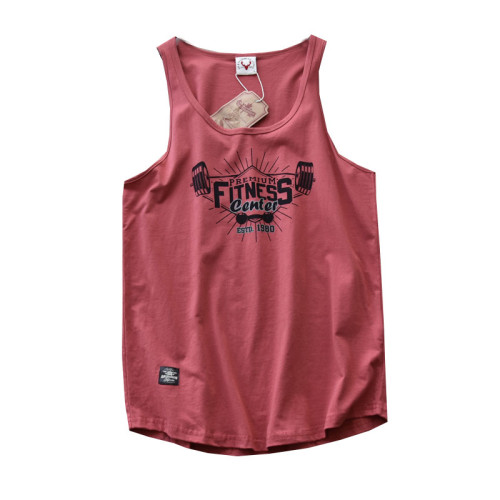 復古潮牌 夏季純棉運動背心男打底  日系寬松休閒情侶印花無袖T恤