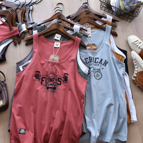 復古潮牌 夏季純棉運動背心男打底  日系寬松休閒情侶印花無袖T恤