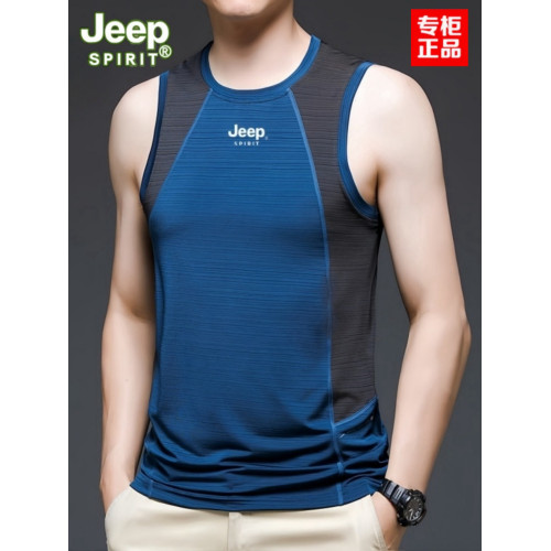 JEEP SPIRIT吉普夏季無袖冰絲T恤男戶外健身跑步運動速乾背心上衣