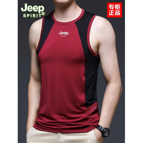 JEEP SPIRIT吉普夏季無袖冰絲T恤男戶外健身跑步運動速乾背心上衣