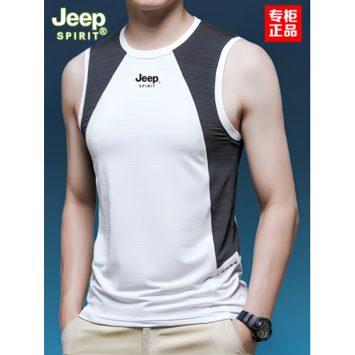 JEEP SPIRIT吉普夏季無袖冰絲T恤男戶外健身跑步運動速乾背心上衣