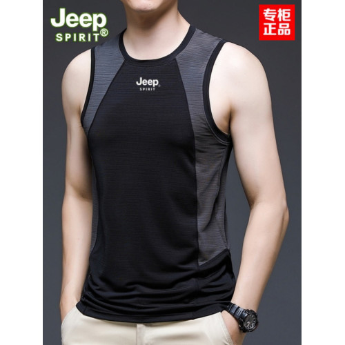 JEEP SPIRIT吉普夏季無袖冰絲T恤男戶外健身跑步運動速乾背心上衣