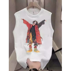 潮牌重磅純棉背心男士無袖t恤2025新款夏季小醜印花運動坎肩男款