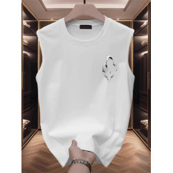 高級美式純棉男士無袖T恤背心2025新款個性印花運動汗衫夏季男款