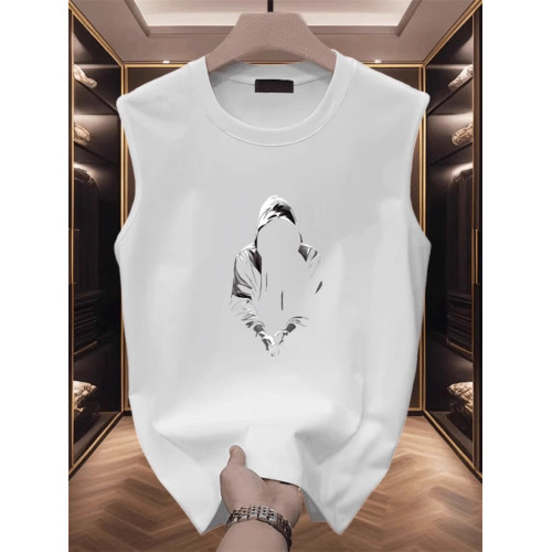 高級美式純棉男士無袖T恤背心2025新款個性印花運動汗衫夏季男款