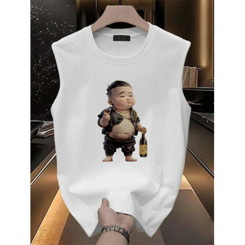 高級男士純棉背心無袖T恤2025新款夏季潮流印花圓領休閒坎肩男款