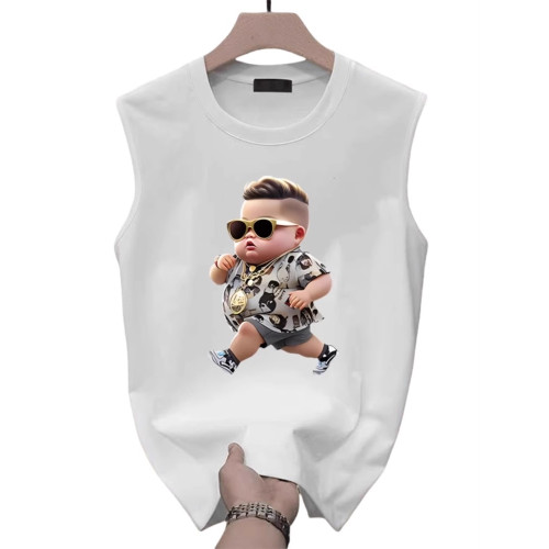 高級男士純棉背心無袖T恤2025新款夏季潮流印花圓領休閒坎肩男款