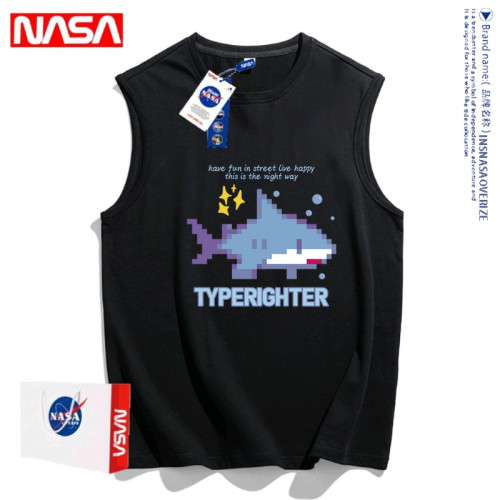NASA官方旗艦鯊魚坎肩背心男士2025新款夏季運動純棉無袖t恤外穿