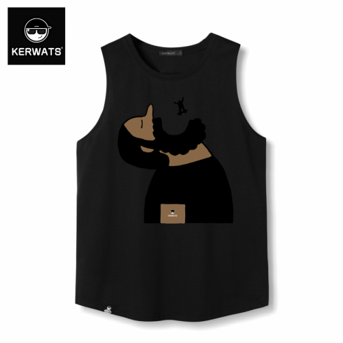 KERWATS潮牌大碼大嘴卡通人印花無袖t恤加肥加大運動男裝圓領背心