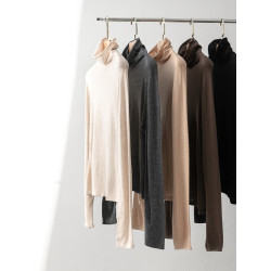 精紡100細羊毛堆堆領針織打底衫女寬松休閒簡約百搭長袖薄毛衣潮