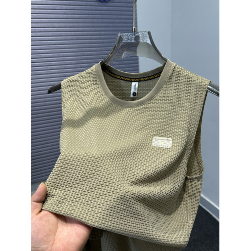 高級純色冰絲背心男款夏季潮牌寬松大碼無袖T恤男士運動休閒坎肩t