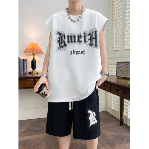 夏季冰絲無袖t恤男套裝初中學生速乾背心青少年大童休閒運動衣服