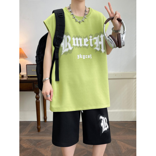 夏季冰絲無袖t恤男套裝初中學生速乾背心青少年大童休閒運動衣服