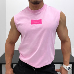 同色系微廓形優良成衣純棉寬松修身無袖T恤背心肌肉男夏坎肩全棉