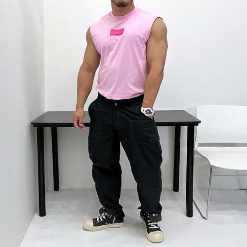 同色系微廓形優良成衣純棉寬松修身無袖T恤背心肌肉男夏坎肩全棉