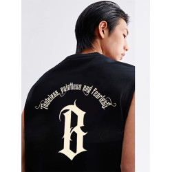 BONELESS BTW夏季美式印花背心重磅純棉無袖t恤男女潮流運動上衣