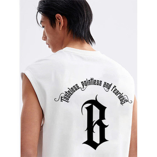 BONELESS BTW夏季美式印花背心重磅純棉無袖t恤男女潮流運動上衣