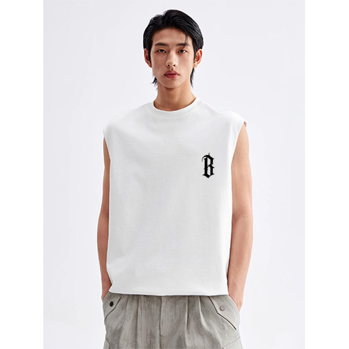 BONELESS BTW夏季美式印花背心重磅純棉無袖t恤男女潮流運動上衣