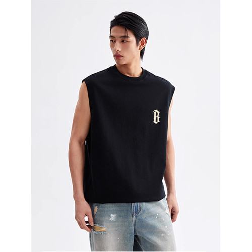 BONELESS BTW夏季美式印花背心重磅純棉無袖t恤男女潮流運動上衣