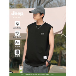 Jeep spirit運動背心男款夏季基礎款寬松無袖t恤衫大碼休閒打底衫