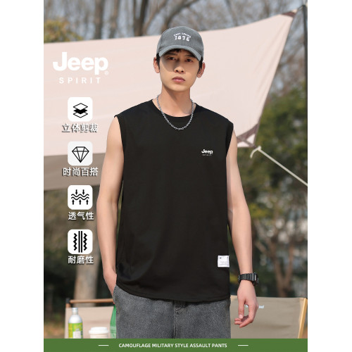 Jeep spirit運動背心男款夏季基礎款寬松無袖t恤衫大碼休閒打底衫