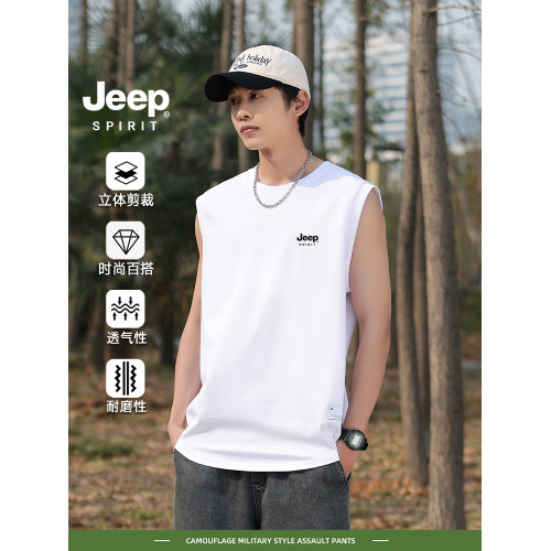 Jeep spirit運動背心男款夏季基礎款寬松無袖t恤衫大碼休閒打底衫