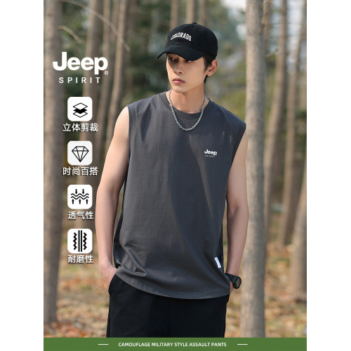 Jeep spirit運動背心男款夏季基礎款寬松無袖t恤衫大碼休閒打底衫