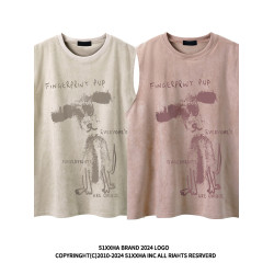 【美式潮流】Ander Jurnal 紥染印花情侶坎肩背心麂皮絨無袖T恤男