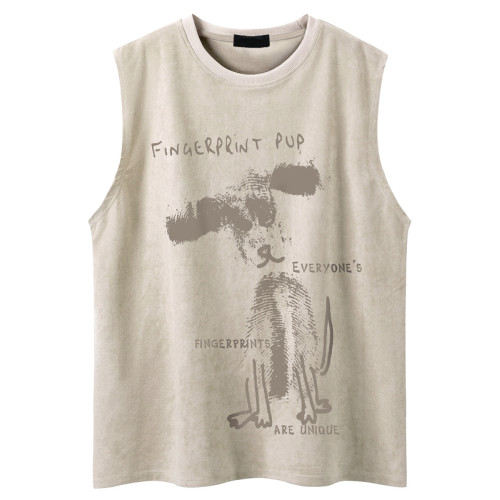 【美式潮流】Ander Jurnal 紥染印花情侶坎肩背心麂皮絨無袖T恤男