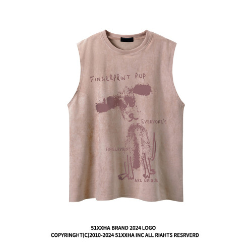 【美式潮流】Ander Jurnal 紥染印花情侶坎肩背心麂皮絨無袖T恤男