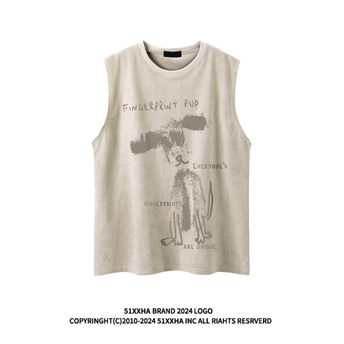 【美式潮流】Ander Jurnal 紥染印花情侶坎肩背心麂皮絨無袖T恤男