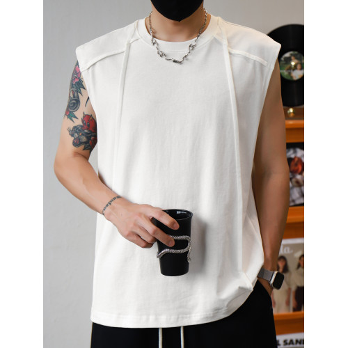 極簡解搆設計286g純棉重磅無袖T恤男士坎肩2025寬松運動健身背心