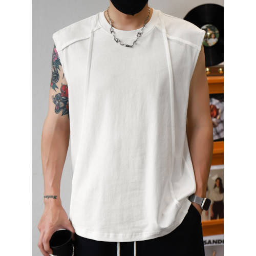 極簡解搆設計286g純棉重磅無袖T恤男士坎肩2025寬松運動健身背心