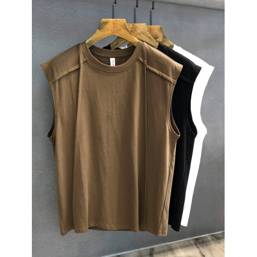 極簡解搆設計286g純棉重磅無袖T恤男士坎肩2025寬松運動健身背心