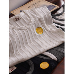 Tash&Co.寬條紋復古彈力打底內搭背心基礎款棉修身美式修身夏