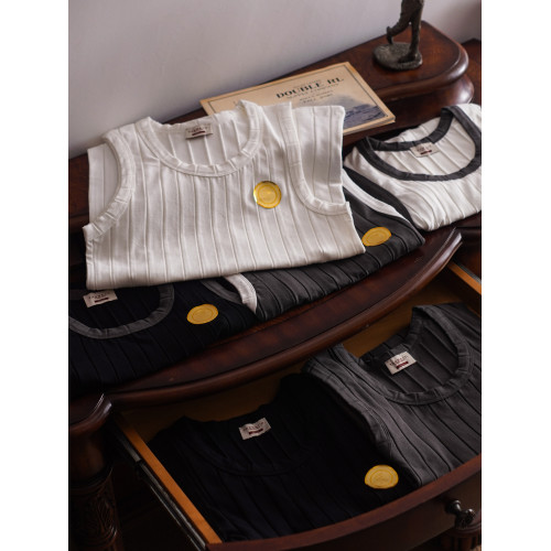 Tash&Co.寬條紋復古彈力打底內搭背心基礎款棉修身美式修身夏