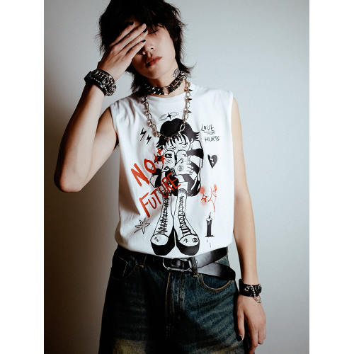 別閙BIZZCUT/青春往事/龐克坎肩無袖t恤男亞文化二次元亞比背心女