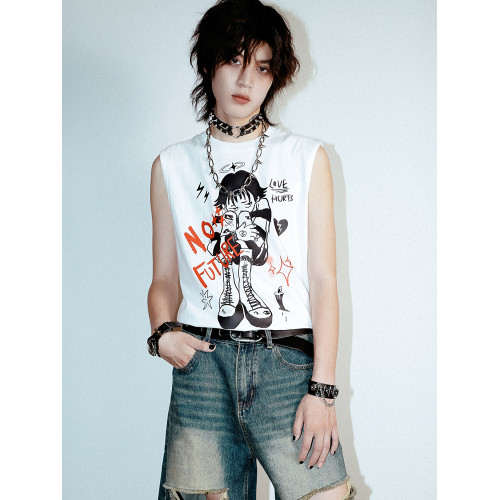別閙BIZZCUT/青春往事/龐克坎肩無袖t恤男亞文化二次元亞比背心女
