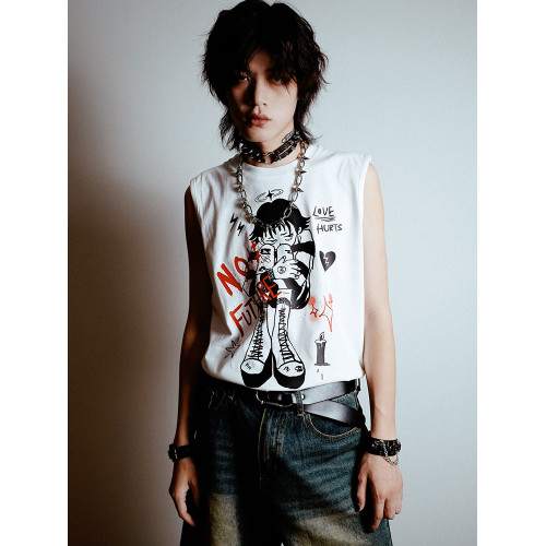 別閙BIZZCUT/青春往事/龐克坎肩無袖t恤男亞文化二次元亞比背心女