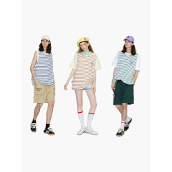 GUUKA&matsui聯名小狗刺綉坎肩背心男夏 情侶撞色條紋無袖T恤寬松