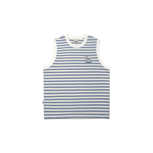 GUUKA&matsui聯名小狗刺綉坎肩背心男夏 情侶撞色條紋無袖T恤寬松