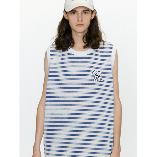 GUUKA&matsui聯名小狗刺綉坎肩背心男夏 情侶撞色條紋無袖T恤寬松