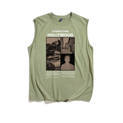 香港潮牌無袖t恤好萊隖復古畫報背心男外穿純棉休閒坎肩薄款砍袖