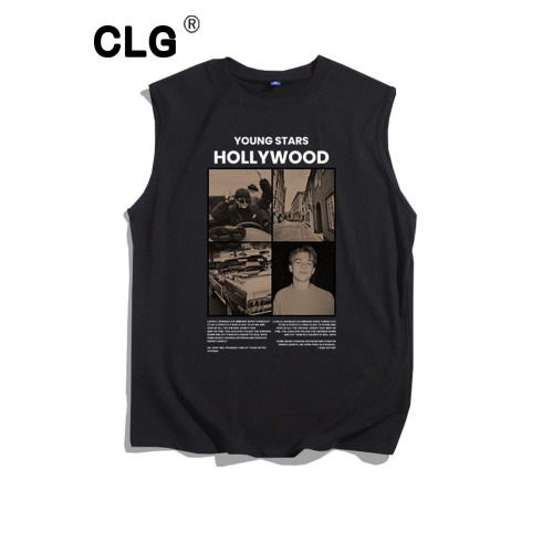 香港潮牌無袖t恤好萊隖復古畫報背心男外穿純棉休閒坎肩薄款砍袖