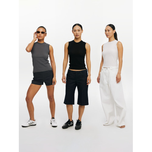 Oneup全棉薄款散邊設計女背心夏季外穿修身百搭透氣內搭打底上衣