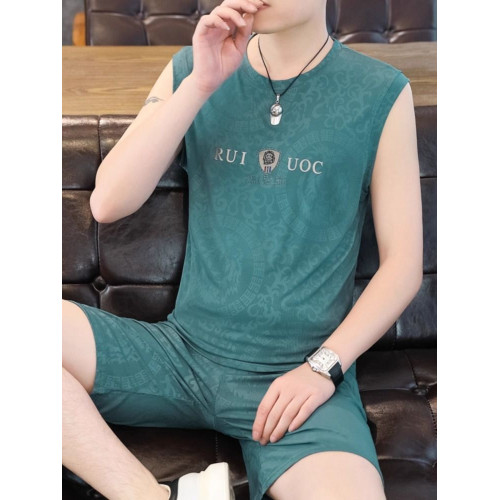 燙鑽提花冰絲背心男款2025夏季新款運動健身潮牌速乾男士無袖t恤