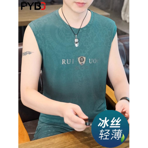 燙鑽提花冰絲背心男款2025夏季新款運動健身潮牌速乾男士無袖t恤