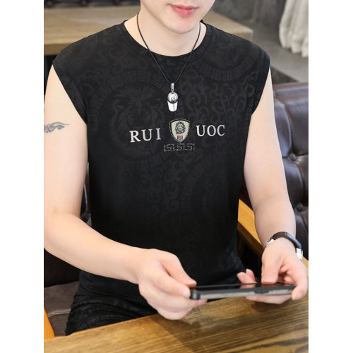 燙鑽提花冰絲背心男款2025夏季新款運動健身潮牌速乾男士無袖t恤