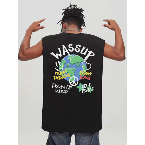 WASSUP潮牌純棉涼感坎肩背心男女生夏季美式街頭休閒運動無袖T恤